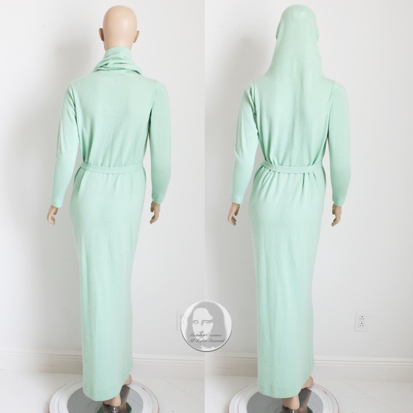 Bonnie Cashin Maxi Dress Belted Cashmere Knit Funnel Neck Vintage Retro 70s HTF - Picture 10 of 11